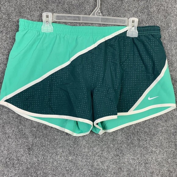 Nike Dri-Fit Running Shorts Women Large Elastic Waist and Tie Green Block Colors - Picture 1 of 7
